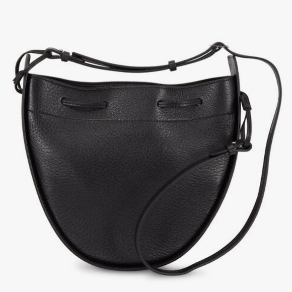 The Row Handbags - THE ROW Black Leather Drawstring Pouch Crossbody Bag